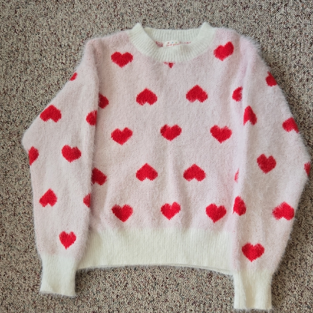 Sweet Generis Pink and Red Heart Valentine's Day Pattern Chunky Sweater